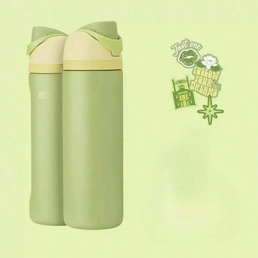24oz /32oz Stainless Steel Insulated Water Bottle With Straw, Portable Coffee Mug Suitable For Hot & Cold Drinks, Fitness And Cycling Water Bottle, Leak-Proof Lid Travel Cup For Camping, Hiking, Driving, Outdoor Activities - D-綠色 - 查看 1