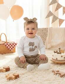 Sempre Bebê Baby Girl Clothing Set Long Sleeve Bodysuit With Pants And Headband Blogger Diva Leopard Kitten Bow Outfit Winter Cold Weather Kitten Set With Chic Bow - 白色 - 查看 4