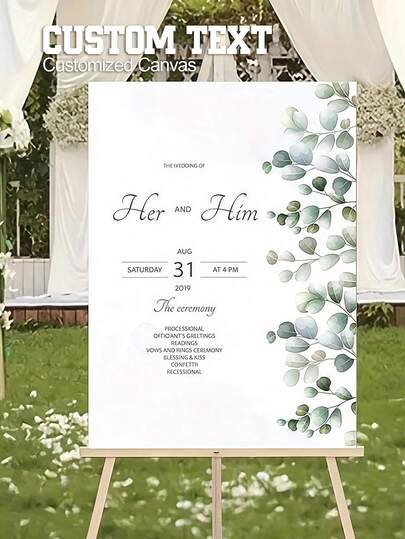 Customized Acrylic Wedding Welcome Sign, Small Fresh And Simple Eucalyptus Green Leaf Style Design, No Need For Power Plug-In, Suitable For Weddings, Birthdays, Graduation Parties, Welcoming And Decoration