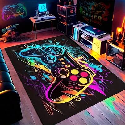 1 قطعة عصا تحكم ألعاب نيون + سجادة فنية أنيقة، من مادة الأحبال الحريرية، مناسبة للمكتب والسكن الجامعي وغرفة المعيشة - ديكور لاعب ألعاب إلكترونية حديث وتأكيد جريء للمنزل، سجادة داخلية متينة، قماش عالي الجودة، ضرورية للطلاب، سجادة غرفة المعيشة، سجادة غرفة النوم، سجادة زخرفية، سجادة ديكور عيد، سجادة داخلية، حصيرة الباب