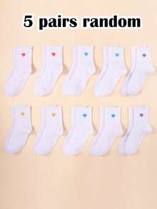 1/5 pares de calcetines de media pantorrilla con diseño a rayas en forma de corazón para mujeres, diseño de bloques de color blanco y verde, cálidos, transpirables, que absorben la humedad, suaves y cómodos, casuales y versátiles, regalo ideal para el Día de San Valentín, adecuados para senderismo, viajes al aire libre, camping, fiestas en otoño/invierno, también excelentes para parejas, regalos de Halloween y Navidad. - Multicolor - Ver 7