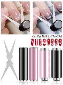 二合一圆柱形猫眼磁铁，猫眼磁性指甲油双头磁性棒，法式猫眼美甲金属板双头磁性辅助工具，加厚圆柱形磁铁组合工具，多功能美甲设计工具 - 銀色 - 查看 1