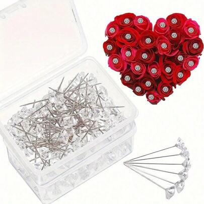 200/100/50pcs Diamond Flower Bouquet Brooch, 1.5 Inch Crystal Rhinestone Diamond Flower Brooch, Elegant Flower Brooch, Crystal Flower Brooch, Suitable For Bouquet, Wedding Floral, Bridal Hair Accessories, Jewelry Decoration, DIY Sewing, Home Decor, Wedding Decoration