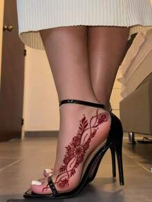 4 miếng dán hình xăm tạm thời họa tiết hoa màu nâu, đỏ, đỏ tía gợi cảm dành cho ngón chân/ngón tay, phù hợp cho nữ, hình xăm in hoa lấy cảm hứng từ henna, chống thấm nước, hình xăm màu nâu dùng cho nghệ thuật cơ thể, tiệc cưới. - Đỏ - Xem 5