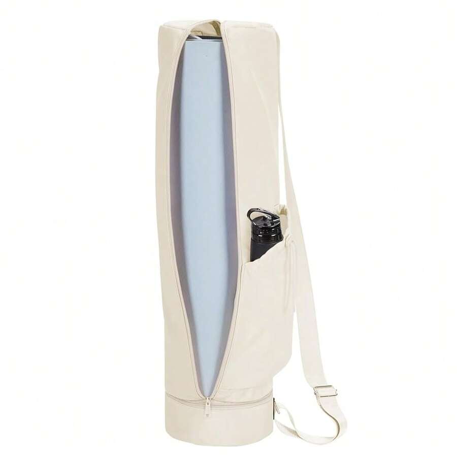 Yoga Mat Bag, Full Zip Cargo Yoga Mat Carrier Bag With Drawstring Water Bottle Pocket And Bottom Wet Pocket, Exercise Yoga Mat Carrier Holder Multi-Functional Storage Bag Patent Pending - 米色 - 查看 1