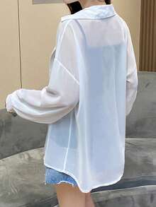 Camisa de mujer Chaqueta ligera de protección solar para mujer estilo hada, manga larga, nueva temporada primavera-verano, en colores negro y blanco, suelta y versátil, de gasa fina ... - Blanco - Ver 3