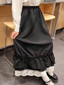 تنورة عالية الخصر بطبقات من الدانتيل والكشكشة بطراز كلاسيكي رجعي للنساء، مناسبة لحفلات التخرج والأعياد الكوستيوم والعشاء الرومانسي وخروجات النادي وتجمعات الشاي بعد الظهر وعيد الحب في الربيع - متعدد الألوان - مشاهدة 14