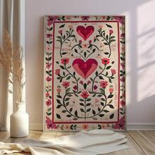 1幅复古手绘爱情主题艺术墙画装饰画，情人节海报，浪漫婚礼画，周年纪念礼物，唯美艺术，家居装饰客厅，墙面装饰，无框 - 愛心花卉 - 查看 9