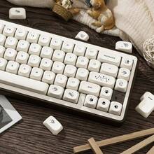 1pc 137 Keys Cute Cat Keycap Set, Minimalist Style Custom White Cat PBT Keycaps, Sublimation Dye, MOA Profile, Fit For 61/75/87/98/104 Key Mechanical Keyboards - Multicolor - View 5