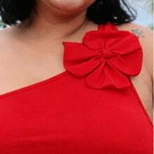 Biquini manga nula  elegante    Rosa 3d  Apliques  Assimétrico    Férias  Praia  viagem - Vermelho - Visão 2