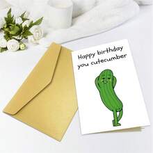 1PC Cute Cucumber Pun Birthday Card (With Envelope) - "Happy Birthday You Cutecumber" Funny Message, Perfect For Friends/Couples/Besties, Playful Birthday Greeting Card - Multicolor - View 3