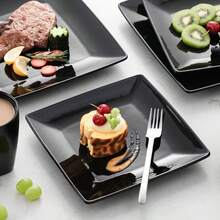16 Pcs Dinner Set Stoneware Black Plates Bowls Mugs Set Tableware Service For 4 - Black - View 5