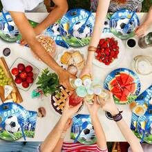 100/80/50/40/30/20/10pcs/Set Children Football Theme Party Supplies - Paper Plates, Cups, Napkins, Suitable For Birthday Parties, Festivals, Fan Gatherings - Multicolor - View 10