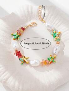 Bộ 1 vòng tay hình sao biển phong cách biển mùa hè, vòng tay đính hạt ngọc trai giả thủ công dành cho nữ, trang sức vòng tay phong cách Bohemia Boho phù hợp cho bãi biển, du lịch, lướt sóng, kỳ nghỉ, quà tặng. - Nhiều màu - Xem 7