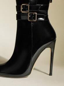 Women's Black Pointed Toe Slim High Heel Ankle Boots, Sexy & Fashionable, Suitable For Party And Daily Wear - Black - View 6