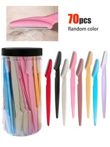 70pcs Facial Hair Removal Razor, Eyebrow Trimmer, Manual Shaver, Multi-Function Eyebrow Scissors And Facial Razor, Suitable For Men And Women, Exfoliating Hair Removal Tool, Body Hair Trimmer And Facial & With Long Handle, With Precision Protective Cover Eyebrow Trimming Tool, Suitable For Travel Use Razor. 60/50/40/30/16/8/4/1pc. - Multicolor - View 12