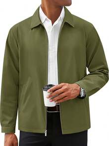 Runcati Mens Full Zip Lightweight Windbreaker Business Casual Fall Golf Coat Jacket With Pockets - xanh quân đội - Xem 3