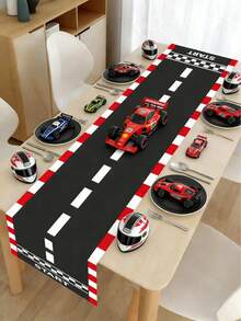 1pc Polyester Racing Theme Birthday Party Table Runner, Black & Red Checkered Racing Track Style Tablecloth, 35*180cm Racing Theme Birthday Party Table Decor, Racing Birthday Party Room Kitchen Table Decor, Home Decor, Room Decor, Tabletop Center Decor, Racing Party Decoration, Happy Birthday Party Supplies, Party Favors - Racing Track - View 8