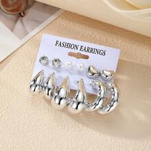 VKME 12件套金属材质爱心仿珍珠C型小清新卡片耳环套装 女士休闲装 - XH92825179 - 查看 4