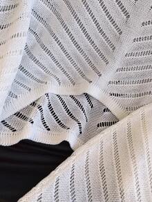 女士优雅短袖镂空套头衫和修身迷你裙两件套针织套装，时尚休闲海滩度假装 - 白色 - 查看 7