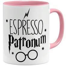 OM3® Espresso Patronum Kaffee-Tasse mit Zauberspruch Coffee - Keramik Becher - 11oz 325ml - Beidseitig Bedruckt - Schwarz-3205 - Rosa - Übersicht 1