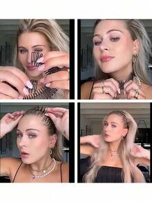 Elastic Hair Comb, Invisible Flyaway Fixing Comb, Flexible Elastic Hairband, Hair Accessory, Anti-Breakage Hair Comb, Rice Grain Comb, Spring Comb, Stretchable Hair Comb, Used For Organizing And Hiding Hair On The Back Of The Head - Multicolor - View 5