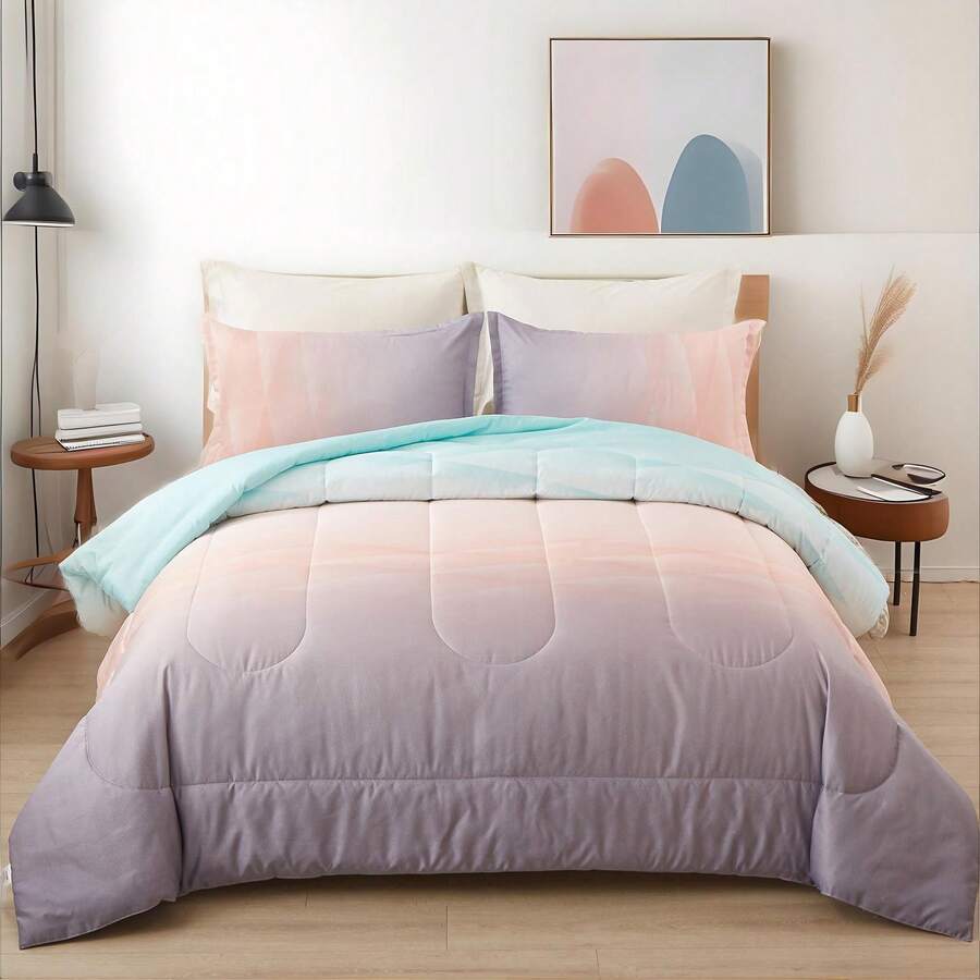 3Pcs Pink Comforter Set Double Queen King Size,Bed In A Bag Green Bedding Sets Botanical Microfiber Comforter Soft Lightweight Bed Set With Pillowcases For Wedding Items,Valentines Day Home Bed Room Decor,Easter Ramadan Gifts,All Season - Hồng - Xem 1