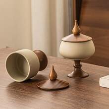 1pc Vintage Style Thick Ceramic Canister With Lid, Candy/Dried Fruit/Jam Storage Jar, Kitchen Spice Container, Sugar Pot, Suitable For Kitchen Storage And Entryway Decor - Stoneware - View 9