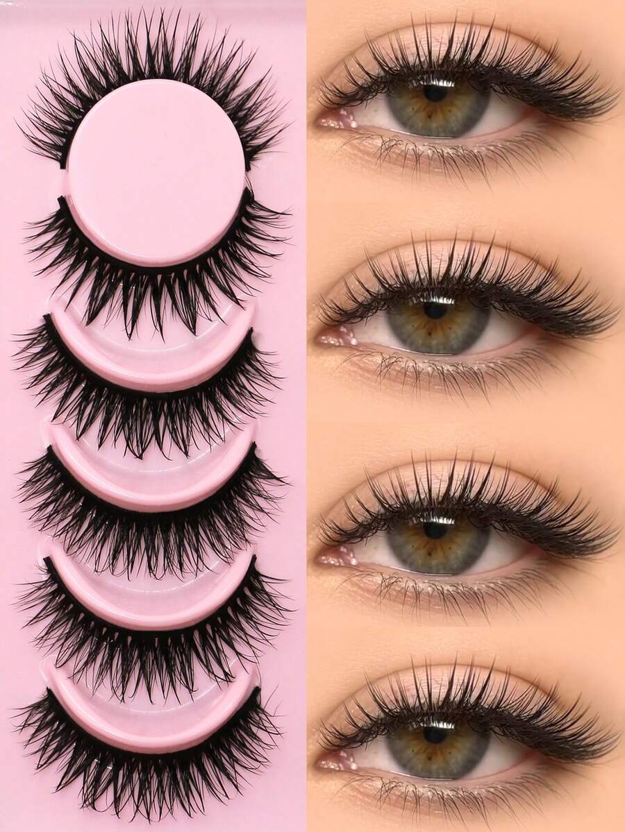 GROINNEYA 新款 6 对卡通假睫毛，打造湿润妆效，漫画风格，动漫风格，自然妆感，交叉纤长款，柔软仿貂毛，时尚浓密，条状假睫毛，适合节日、庆典、派对等场合，可重复使用，延长睫毛。 - 漫畫款濕睫毛 - 查看 1