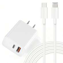 20W快速充电套装[USB A+C双口充电器+100厘米USB/Type C转Lightning数据线] 兼容 14/13/12/11 Pro Max Plus、耳机、平板电脑及其他苹果设备 - 美規A型插(110-127V) - 查看 10
