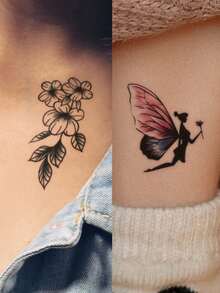 Tatuajes temporales con diseño de mariposas 3D, variados diseños de mariposas y flores, aptos para muñeca, tobillo, hombro, cuello, clavícula, pegatinas de tatuaje realistas impermeables, DIY para carnaval, San Valentín, regalos de fiesta - Multicolor - Ver 5