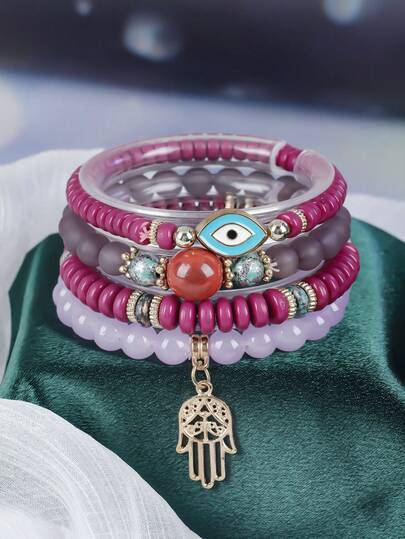 44 piezas Pulsera con cuentas de ojo de diablo, colgante de palma dorado, estilo bohemio, adecuado para hombres y mujeres, ideal para fiesta de Halloween, decoración de actuación callejera, regalo de pareja para vacaciones, adecuado para uso diario o para citas