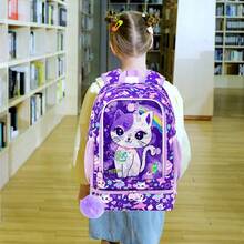 2-In-1 Backpack For Girls,17" Elementary Students Backpack Preschool Bags And Lunch Box- Purple Sequin Cats - Backpack - View 6