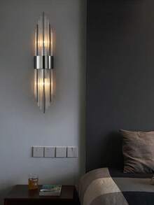 1 pieza/2 piezas Lámpara de pared moderna de oro/negra con cristal, base de acero inoxidable, Body de lámpara de cristal de alta calidad, adecuada para cafetería, sala de estar, dormitorio, villa, decoración de pared del hogar, accesorio de iluminación decorativa para habitación - Multicolor - Ver 8