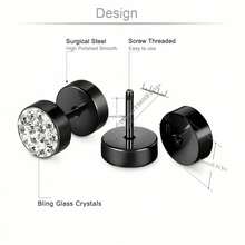 2pcs Fashionable Stainless Steel Inlaid Synthetic Zirconia Round Stud Earrings, Unisex - White - View 4
