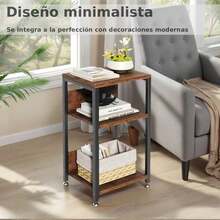 Mesas Auxiliares,40*30*65cm Mesita de Noche para Recámara, Mesa Auxiliar de 3 Niveles, Mesa Noche con Panel Trasero,Mesa De Centro Estante Organizador Mesa Auxiliar Para Sala Repisa De Madera Estante Organizador Mesa Auxiliar Para Sala Mesas Para Jardin Repisa Deestante Organizador Mesa Auxiliar - Granate - Ver 1