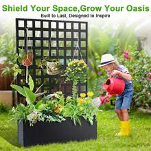 Jardinera de metal con enrejado de 71 x 47 x 12 pulgadas, cama de jardín elevada para flores y verduras al aire libre, pantalla de privacidad duradera con orificios de drenaje para plantas trepadoras, resistente a la intemperie - Negro - Ver 4