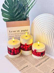 Three Flameless LED Electronic Candles With Remote Control Timer, 3D Warm Light Adjustable Wick, Suitable For Home, Wedding, Holiday, And Party Decorations. - Red Checkered Cloth - View 6