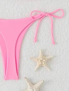 Bộ bikini tam giác màu trơn dành cho nữ, có dây đeo vai và dây buộc phía sau, thích hợp cho kỳ nghỉ hè, đi biển, màu hồng. - Hồng - Xem 4