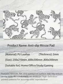 1 Piece, Black Leopard Pattern, PU Leather Mouse Pad, 2mm Thick, Small Office Desktop Mat, Suitable For Students/Gamers/Laptop Users, Waterproof And Non-Slip. - White - View 11