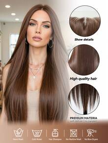 Elegant Brown Lace Front Wig For Women - Natural Look, Heat Resistant Synthetic Fiber, Long Straight Hair, 13x4 Lace Area, Suitable For Daily Wear And Parties, Valentine's Day Use, Synthetic Lace Front Wig - Brown - View 5