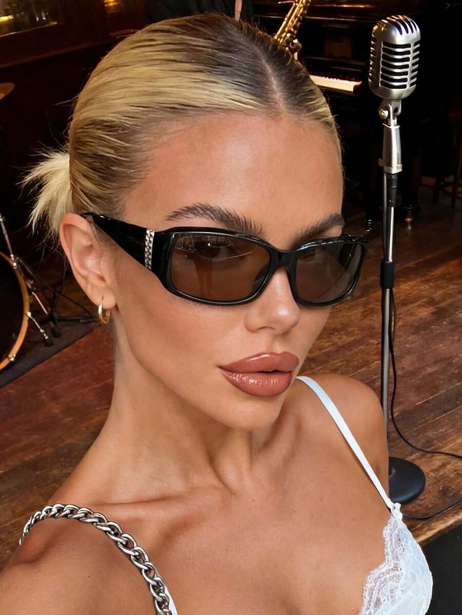 1 Pair Retro Fashion Glasses, Brown Stylish Glasses For Travel, Beach, Women, Autumn/Winter Basic, Business Casual, Gift, College Style, Oval Shape - Black - View 1