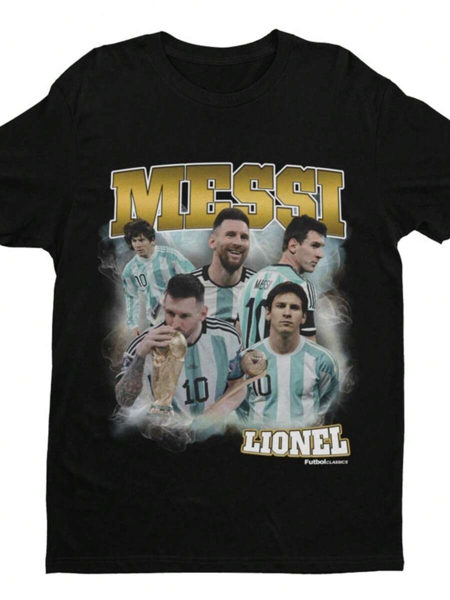 Homage _ Argentina Football T Shirt _ Football _ Soccer  _ Lionel Mes - Black - View 1