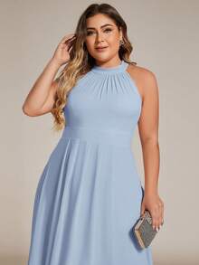 Elegant Chiffon Sleeveless Halter Asymmetric Hem Evening Dress, Light Blue Bridesmaid Dress - Baby Blue - View 5