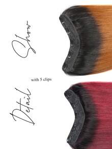 16inch Ombre Auburn Brown One Piece U-Shaped Straight Clip-In Hair Extensions T1B99J Remy Human Hair Clip In Extensions One Piece Straight Weft 14-22 Inch Instant Volume Hair Easy Clip On Application Hair Pieces With 5 Clips - Multicolor - View 2