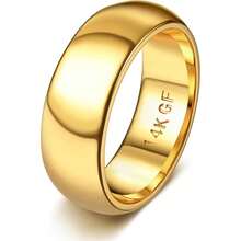 14K Gold Filled Ring For Women Men Thick Thin Pinky Thumb Ring Wedding Band Ring Non Tarnish Plain Domed Comfort Fit Size 6 To 10 - 金色 - 查看 28