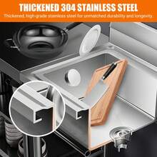 Fregadero Industrial de Acero Inoxidable, Lavabo Único 51x51x86 cm con Grifería, Ideal para Lavandería, Garaje o Cocina, Uso Interior/Exterior - Plateado - Ver 5