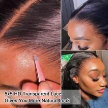 5x5蕾丝发片，透明高清波浪卷发，隐形超薄巴西原生真人发，预先拔毛，自然黑 - Natural Black - 查看 3
