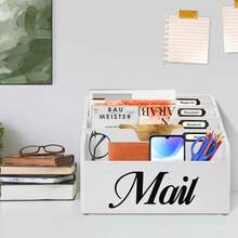Rustic Mail Organizer For Desk, Mail Holder File Organizer Wall Mount, Office Accessories Mail Organizer Countertop With Removable Partitions, Desk Organizer For File Paper Folder - White - View 4