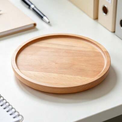 5.5in Small Round Wooden Tray - Serving Tray For Kitchen, Coffee Table, Charcuterie Board, Home & Farmhouse Decor, Coasters, Countertop Organizer, Rustic Plates For Food & Drinks